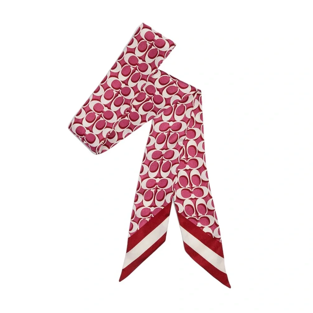 NWT Coach Signature Print Silk Skinny Scarf Light Raspberry - Picture 1 of 4